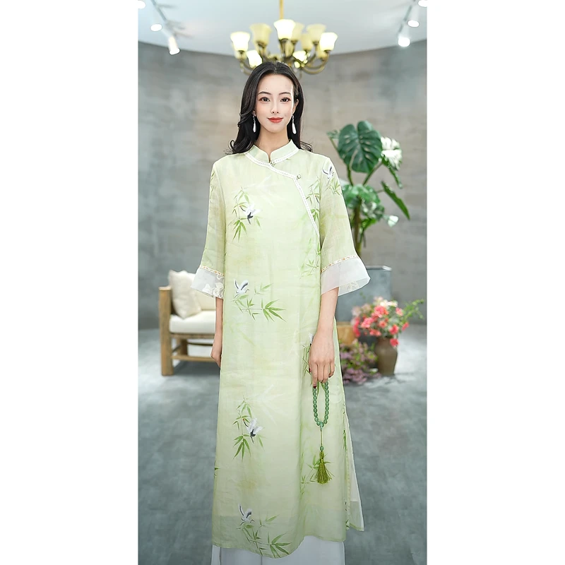赠李白100支苎麻显瘦气质中国风旗袍中长款原创盘扣6910
