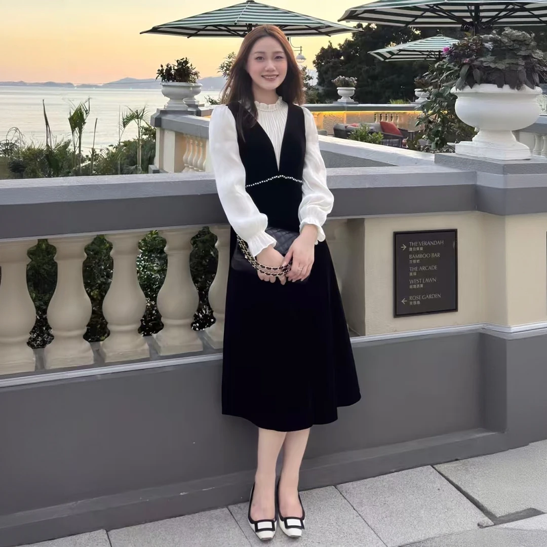 GXO 2025秋新法式假两件优雅气质收腰连衣裙LYQ0366