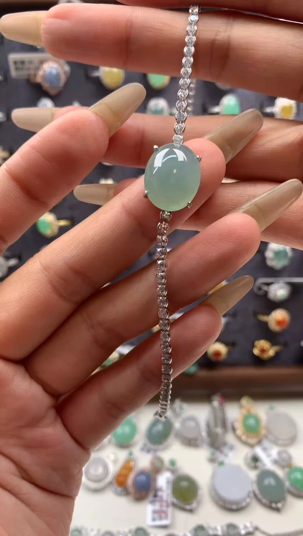 吊坠(不含链)银S925镶嵌翡翠手链