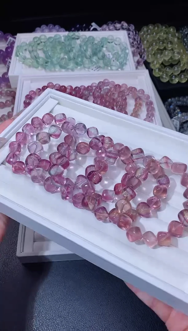 手链未镶嵌萤石75.8糖豆落日晚霞粉紫萤石手串 多样性发其一