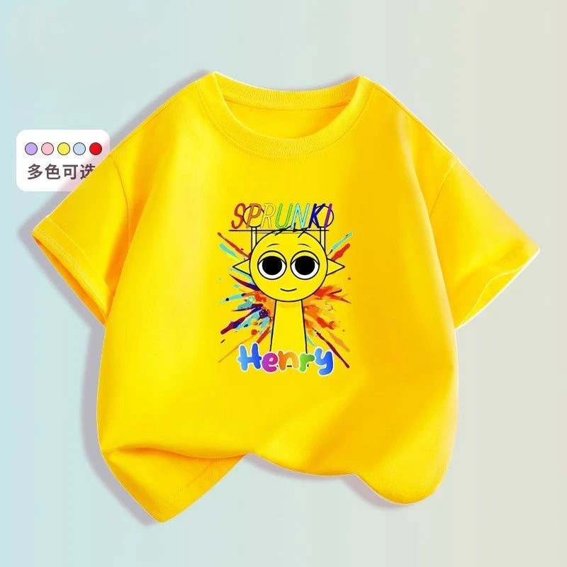 Sprunki音乐游戏节奏盒子西蒙衣服男女儿童T恤短袖纯棉时髦夏装T