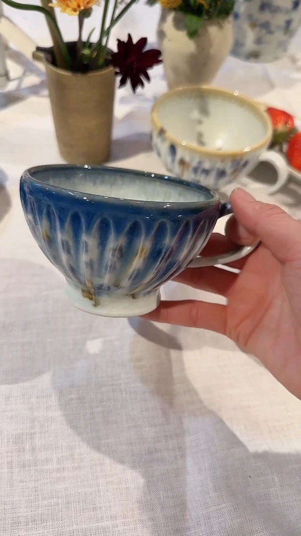 【闪购商品】杯【预售】藏蓝印花棱纹汤杯*1个(随机)