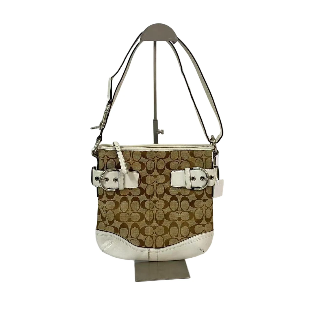 95新 COACH/蔻驰 经典老花帆布拼皮单肩斜挎包 2506LQ226