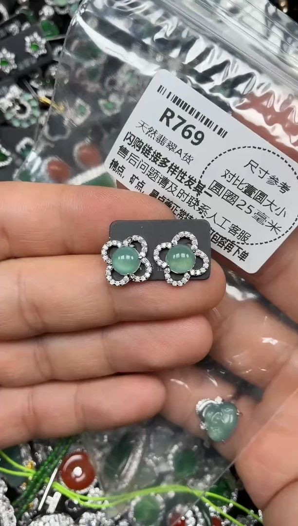 颈饰未镶嵌翡翠R769耳钉