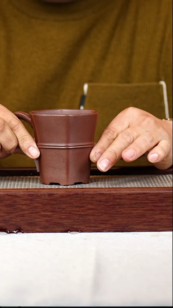 茶杯紫砂手把杯六方200CC-067
