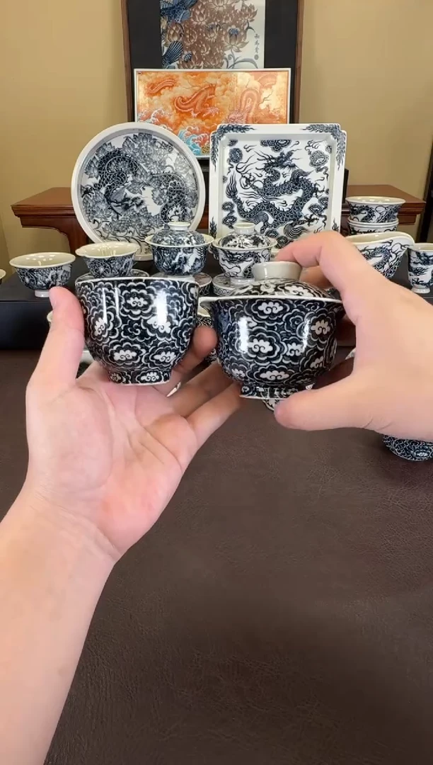 冻***?二号釉麒麟元宝盖碗+手雷杯