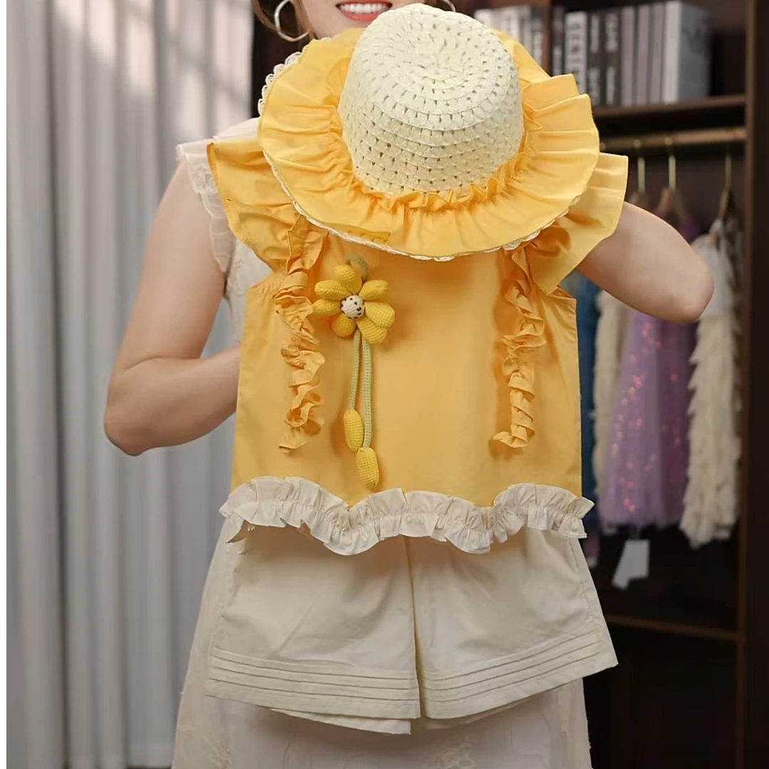 【Q·Z专属 实体品质】2025女大童拼接无袖棉布连衣裙夏款太阳花套装