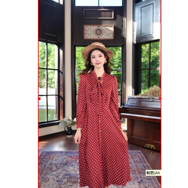 【花漾】玫瑰裙|复古港风胶片|浪漫波尔卡|珂莱蒂尔25年秋新连衣裙