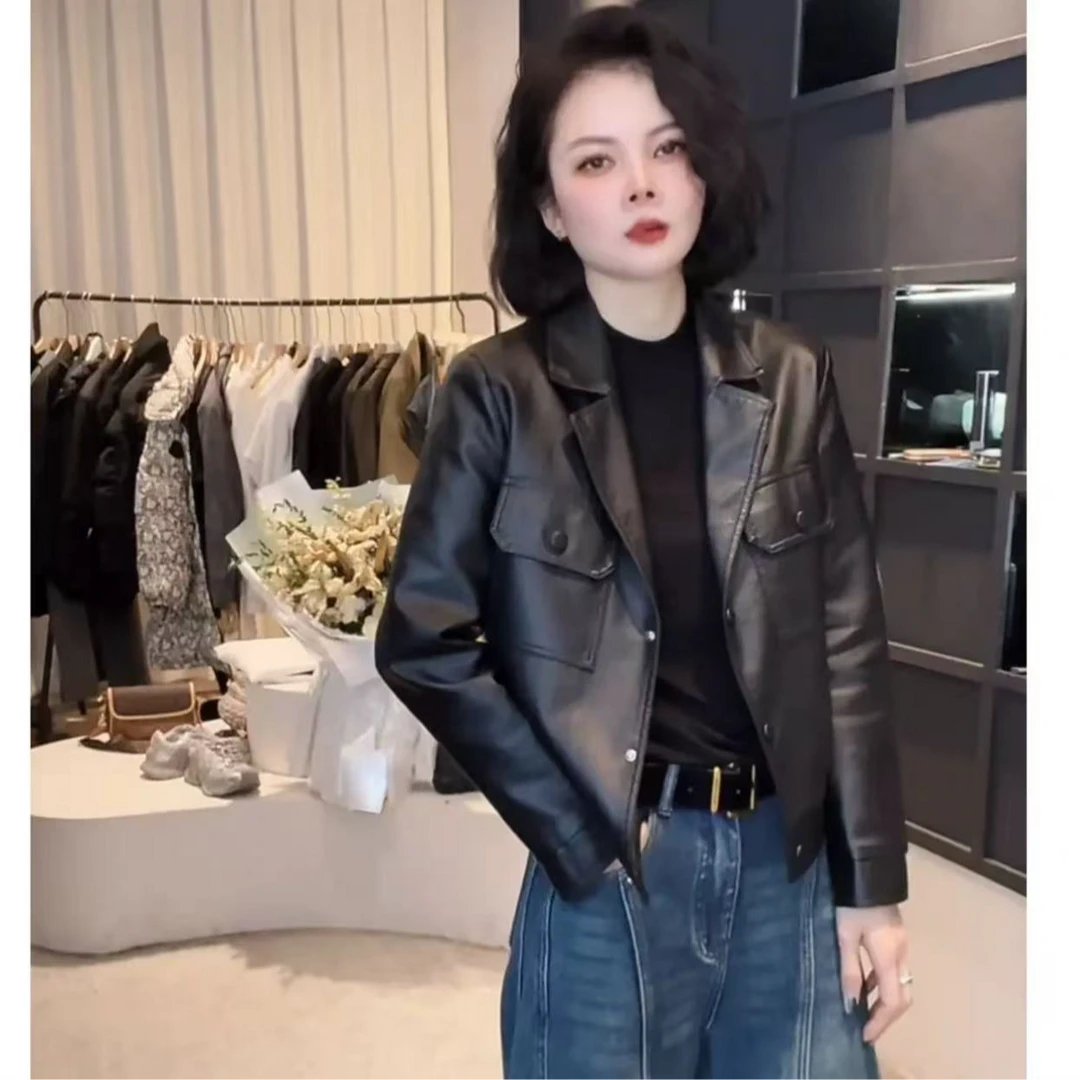 《优麦汇》Y5097春款皮衣设计感百搭时尚外套休闲女款