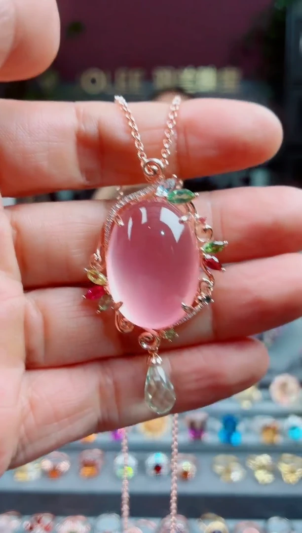 吊坠(赠链)银S925镶嵌芙蓉石芙蓉石吊坠