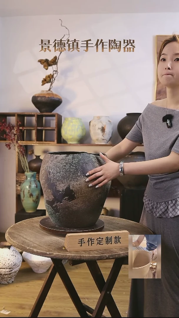 摆件景德镇高温手工花瓶口径27高度33