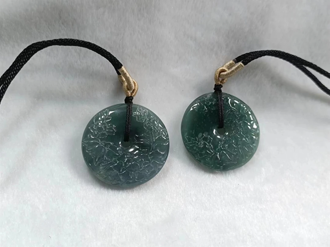 【康康严选】翡翠牡丹花圆牌吊坠赠绳子GS【多样性发其一】约33-5mm+