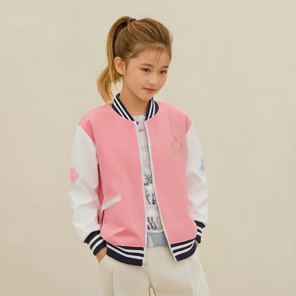 春秋款刺绣小花款儿童拼接休闲中大童棒球服外套 B126