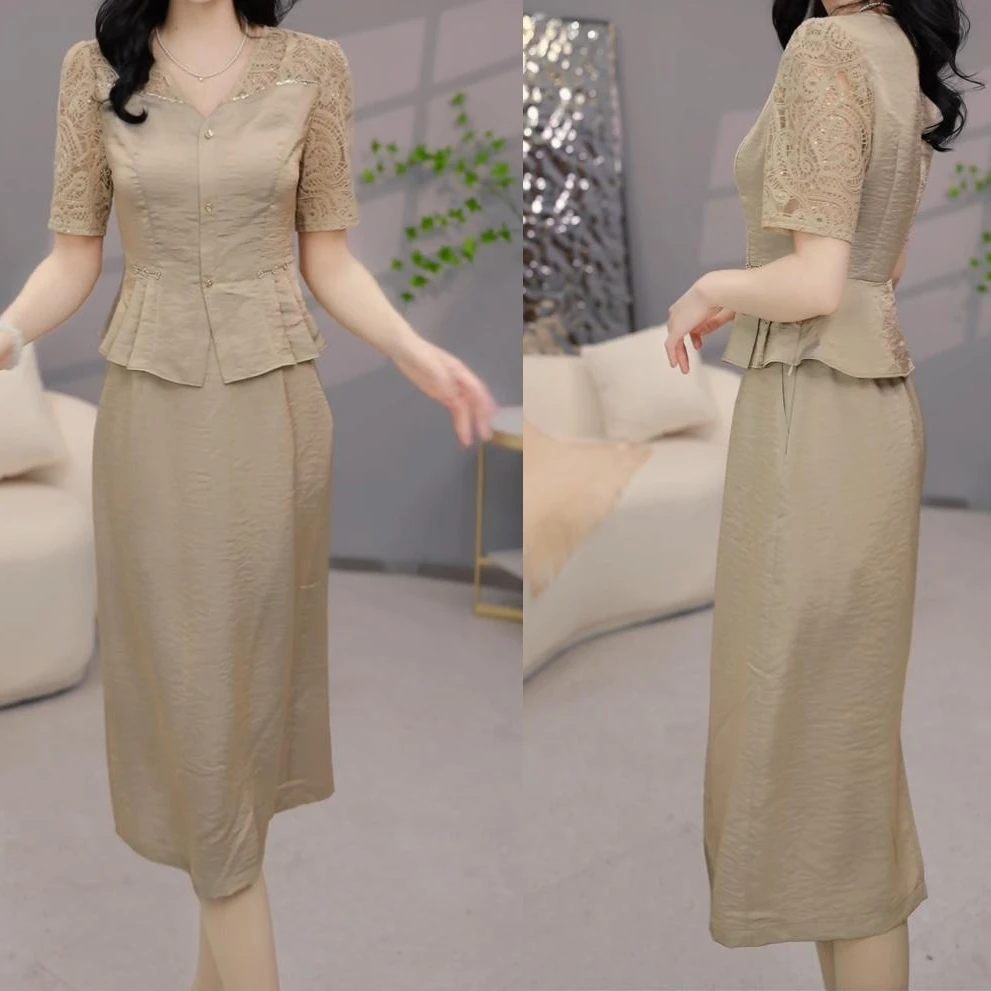 【上衣+半身裙】2025夏季洋气轻熟时尚减龄百搭优雅修身气质两件套