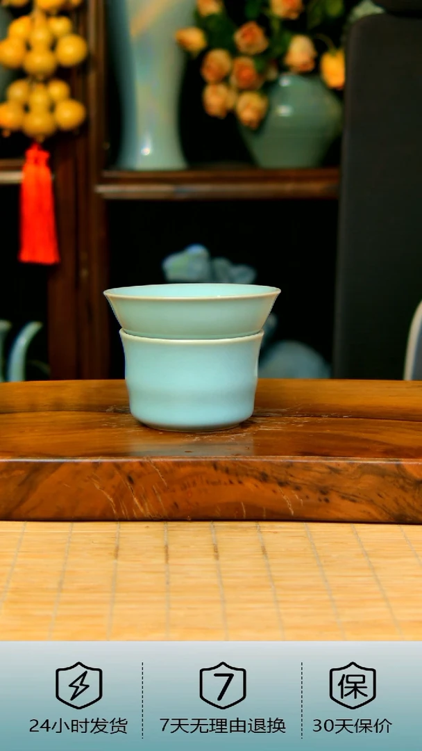 天青色手工竹节茶漏