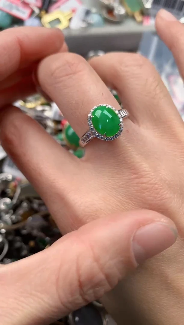 银S925镶嵌戒指翡翠4    1