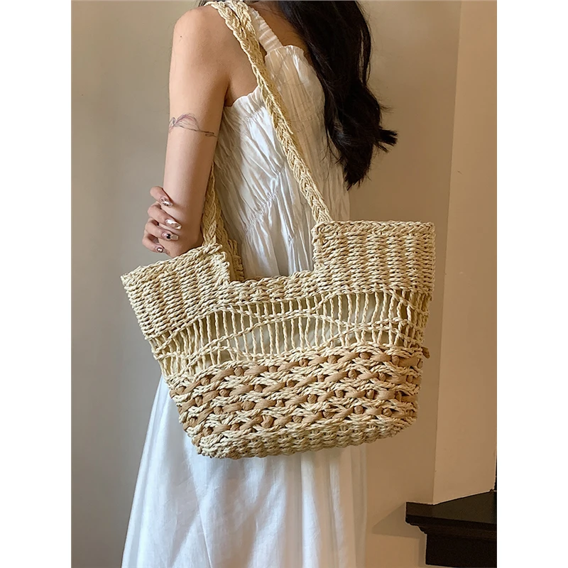 菜篮子编织包大包包女2025新款夏高级质感海边草编包沙滩托特大包