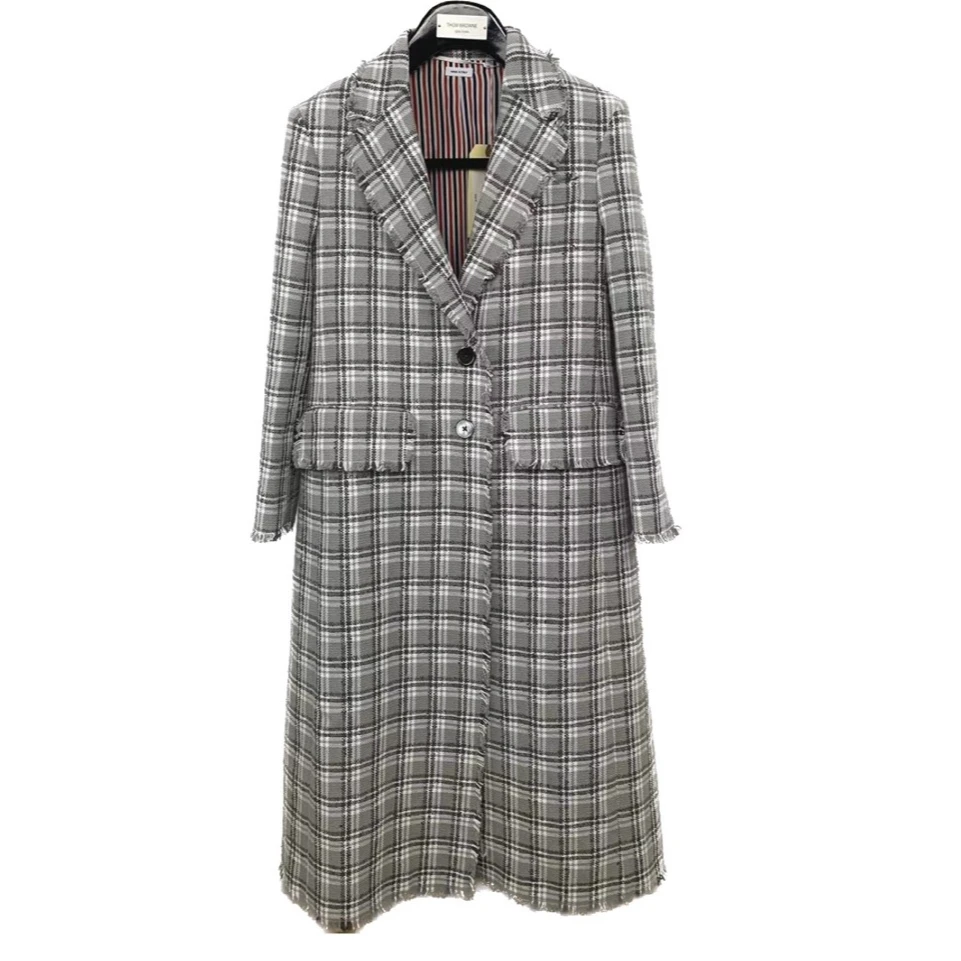 未使用 THOMBROWNE 翻领格纹大衣西服/0008059