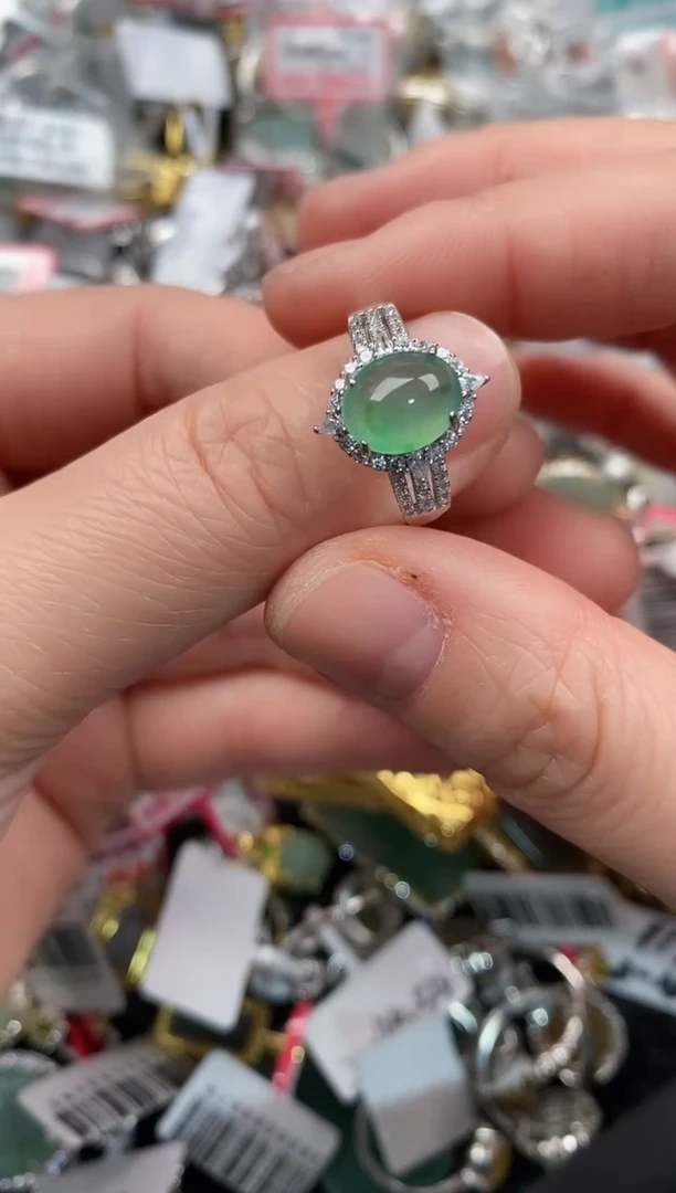 银S925镶嵌戒指翡翠222             7