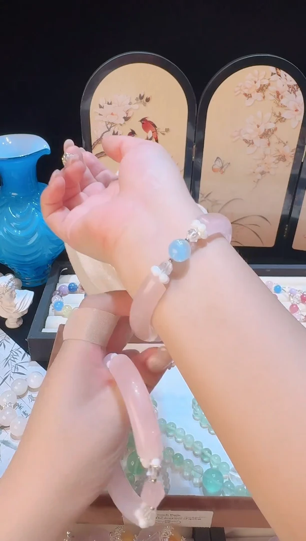 烟晶手链银S925镶嵌半镯