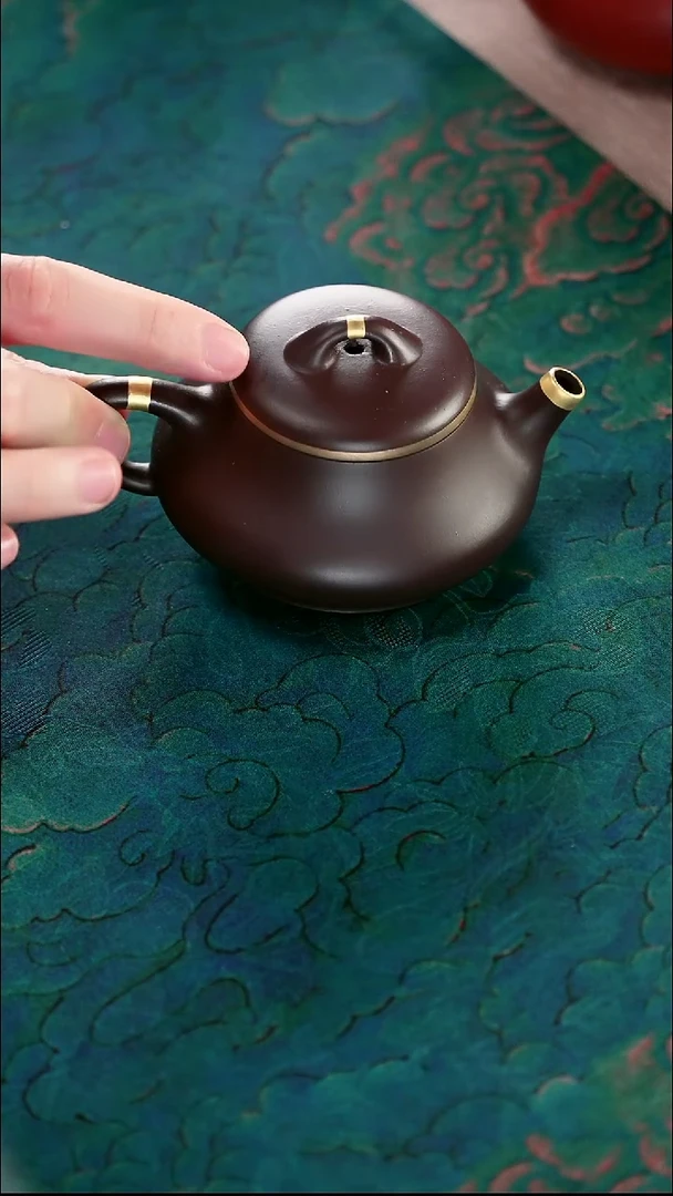 茶壶紫砂四号井茄皮紫泥描金小纳瓢