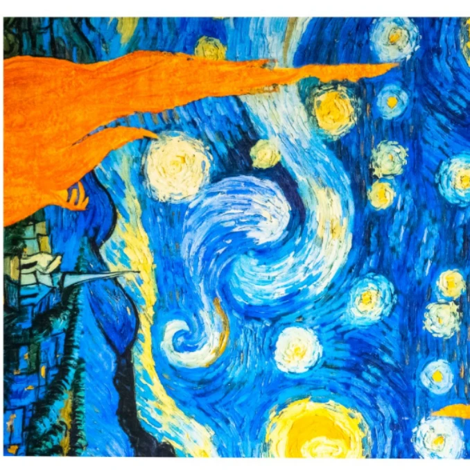 奢凌羊【梵高的星空】100*200戒指绒女士百搭秋冬羊毛围巾披肩