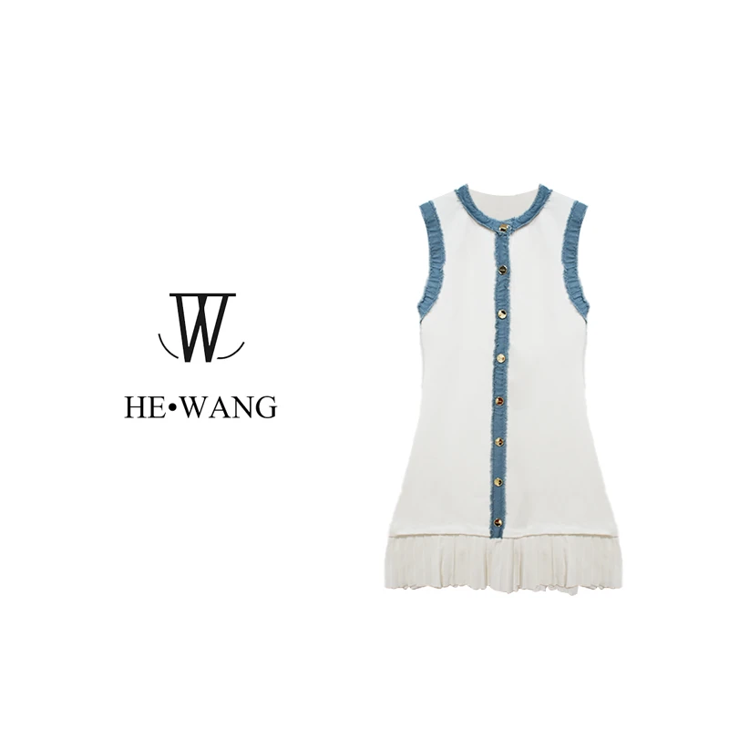 HW 纯色无袖高腰冬季拼接套头连衣裙夏季裙子新中式-00323