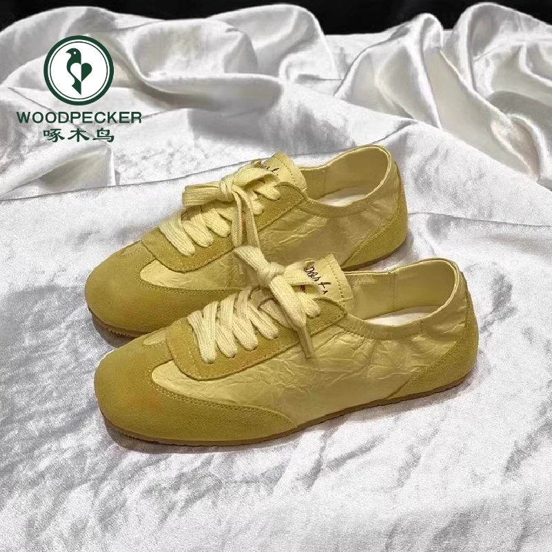 啄木鸟德训鞋女款2025春夏季新款阿甘鞋软底百搭休闲平底系带舒适