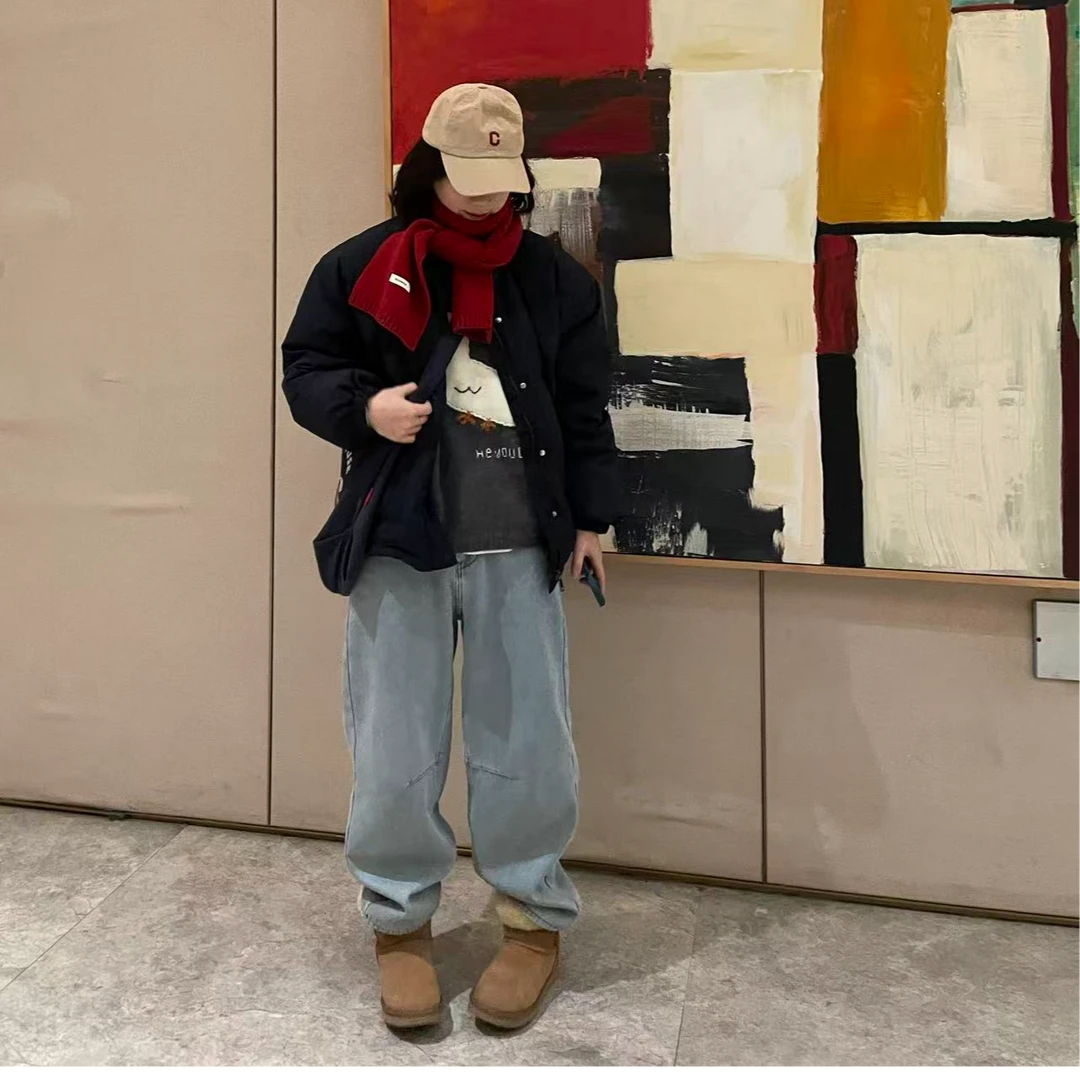 Sevbasks 七七家韩版  深藏青黑曜石立领刺绣中长休闲鹅绒服