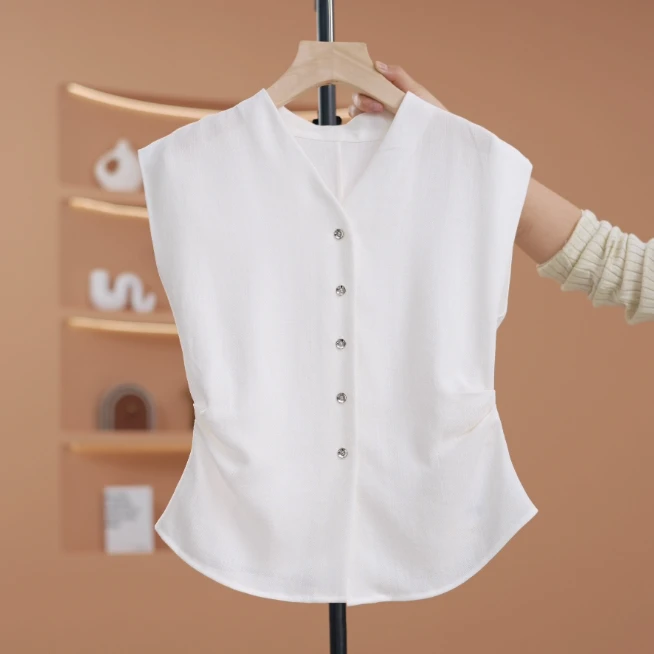 【现货】【荣荣】亚麻马甲夏季法式V领无袖收腰气质上衣女Y11595-GB