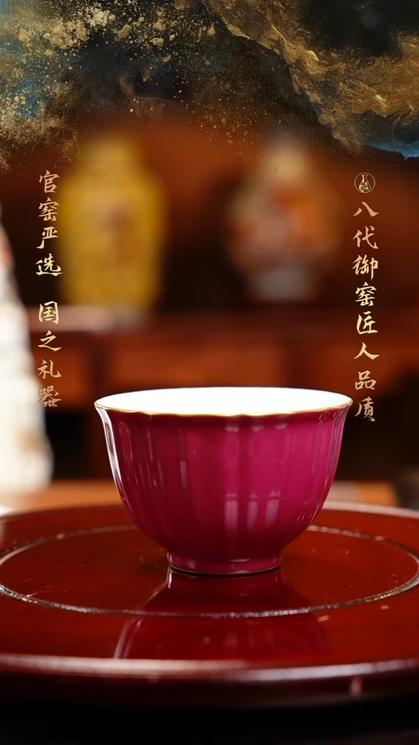 【闪购商品】其他国色丰瑶胭脂水描金大瓜棱杯