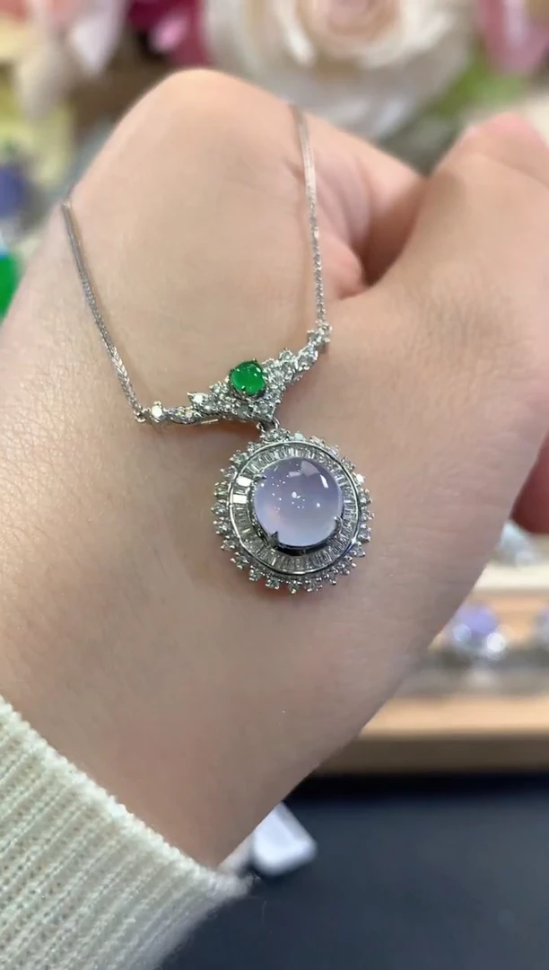 项链18K金镶嵌翡翠d60 紫货有色差多样性一件发