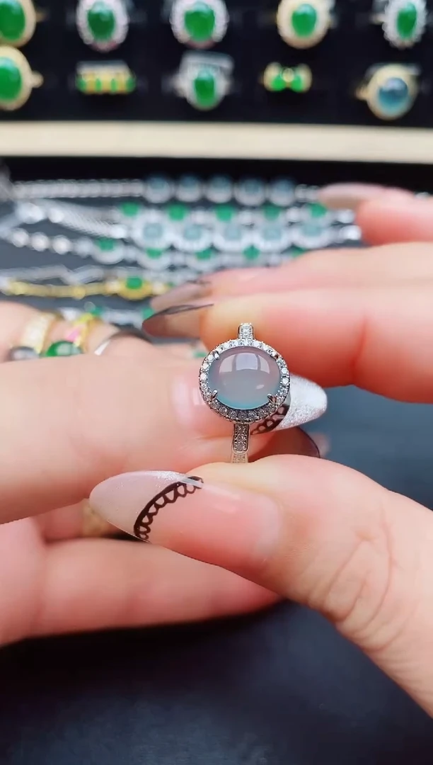 翡翠戒指银S925镶嵌50805