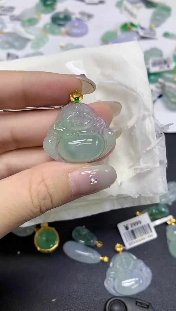 颈饰18K金镶嵌翡翠天然缅甸翡翠A货百元以上9元证书费自理