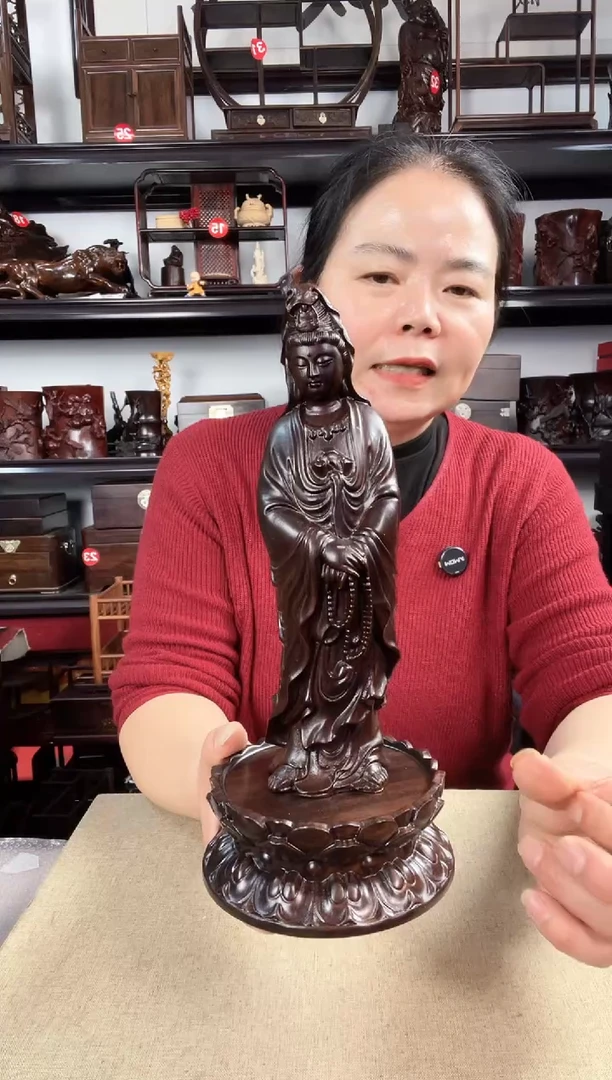 木老李红木工艺品莲花底座+观音