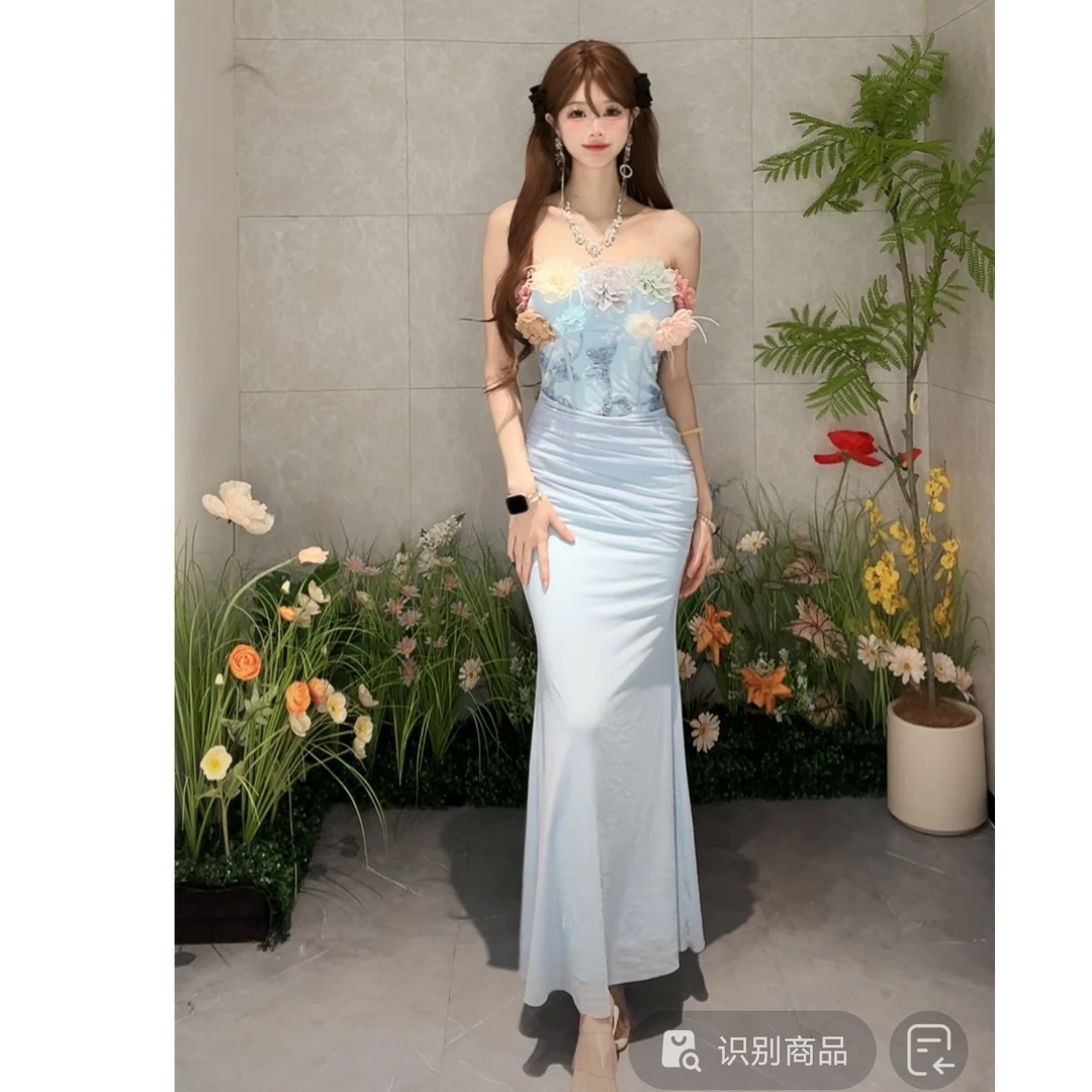 白白【失乐园】春季小众设计立体花朵纯欲抹胸连衣裙LBBJL50740