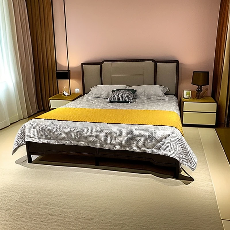 801#实木大床新中式轻奢别墅酒店主卧室简约