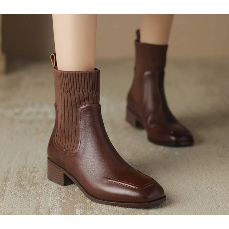 李大龙~3.5公分头层牛皮/休闲百搭瘦瘦靴真皮2723