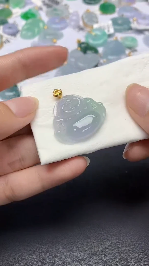 翡翠18K金镶嵌颈饰天然缅甸a货翡翠