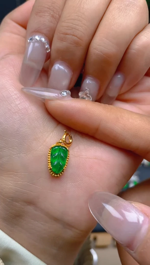 吊坠(不含链)银S925镶嵌翡翠树叶万能扣