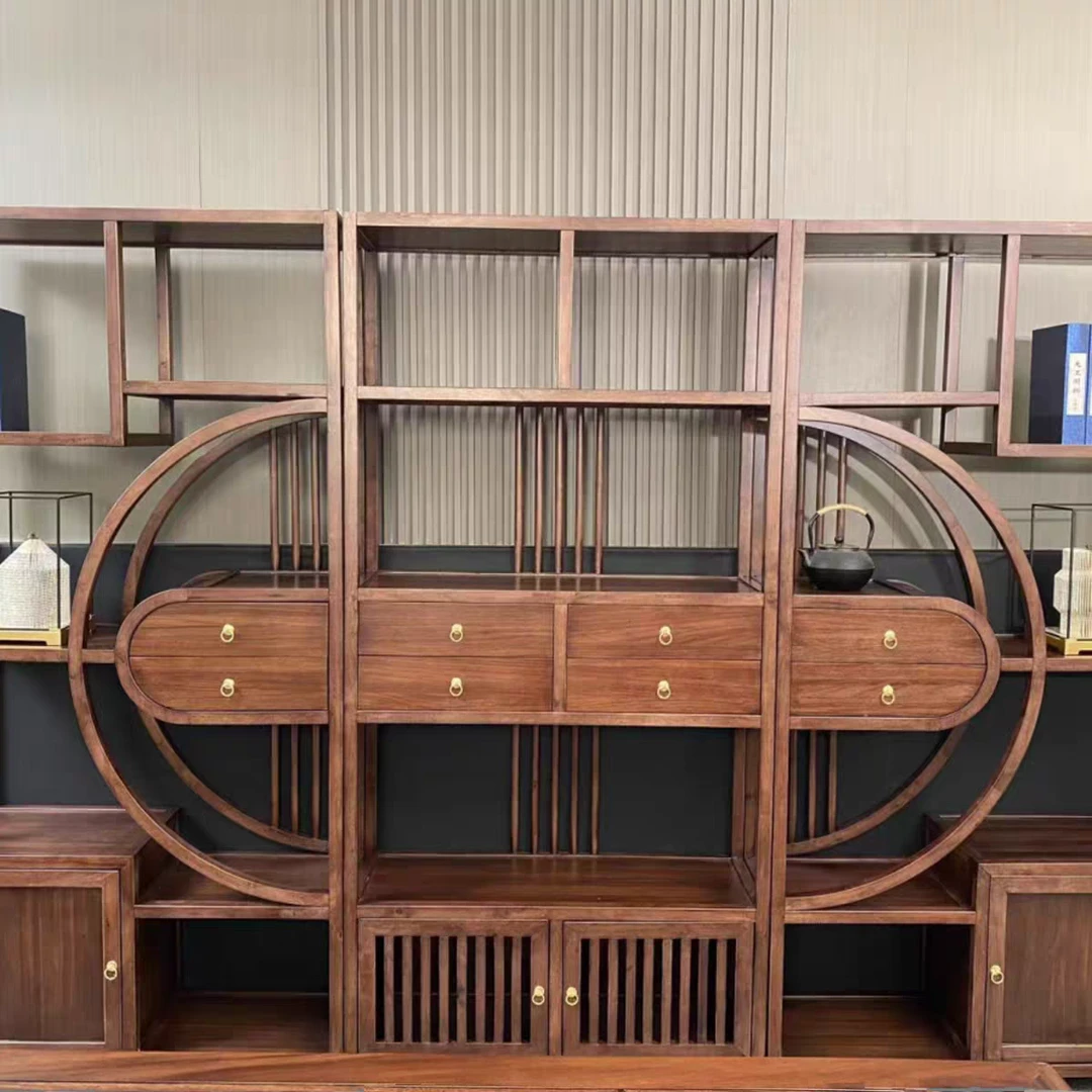 新中式实木博古架客厅置物隔断架茶室多宝阁团圆装饰架办公室架子