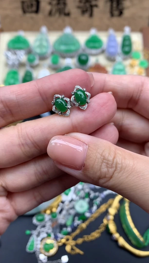 【闪购商品】翡翠耳饰18K金镶嵌379-中国好珍宝