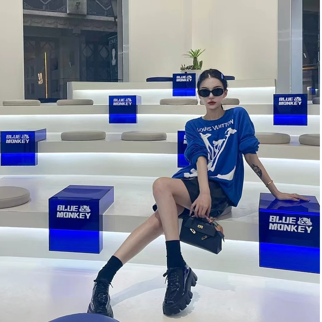 未使用 LouisVuitton/路易威登 大LOGO圆领长袖套头针织衫 蓝白/S