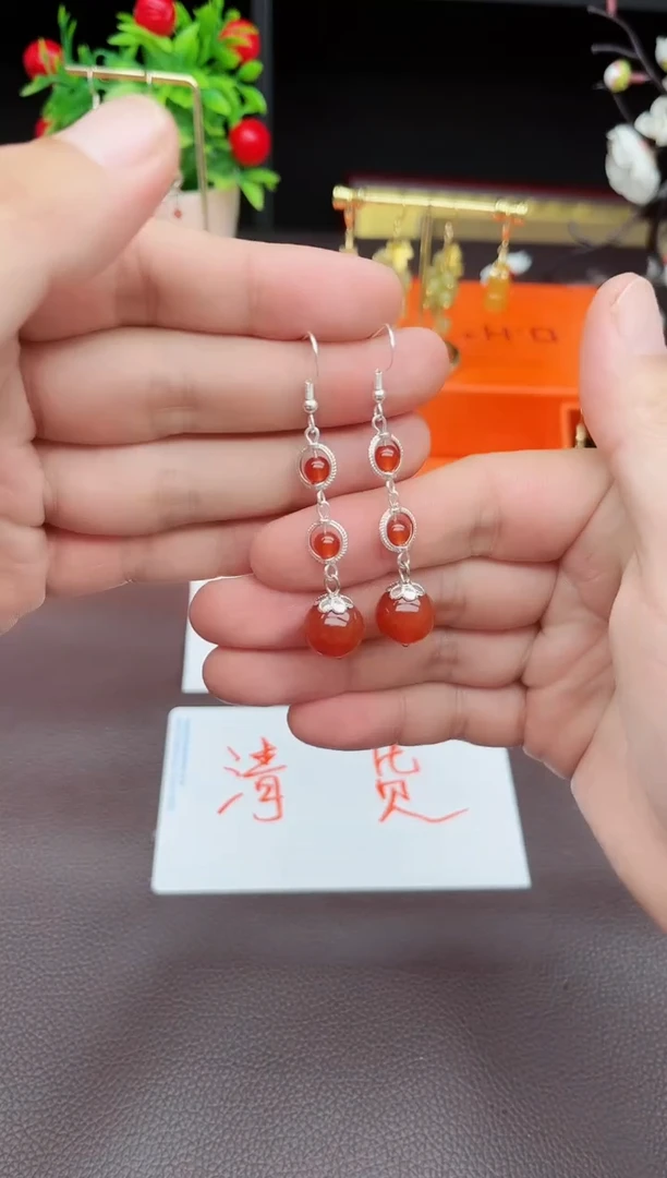 玛瑙/玉髓耳饰银S925镶嵌903000