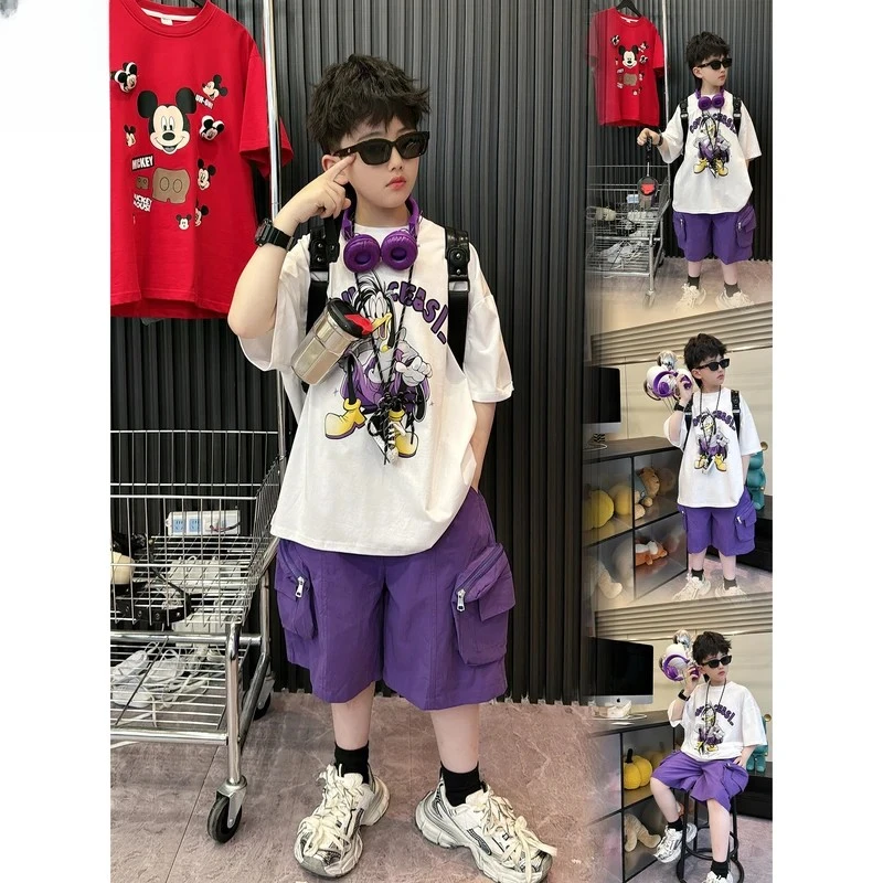 【开心小狗】夏季时尚新款百搭洋气儿童紫色小狗卡通纯棉短袖T恤