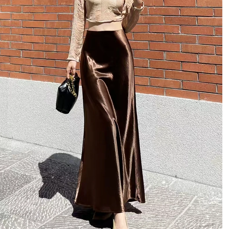 【半身裙】新款时尚缎面修身气质显瘦高腰法式长款半身鱼尾裙，8005