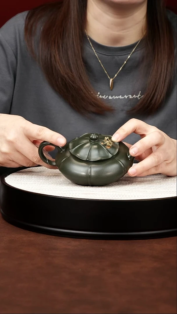 茶壶紫砂宜兴紫砂 青蛙莲子壶绿泥 柳用江