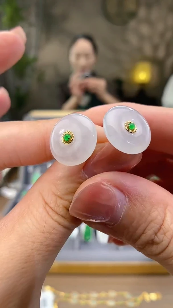吊坠(不含链)18K金镶嵌翡翠耳饰一对