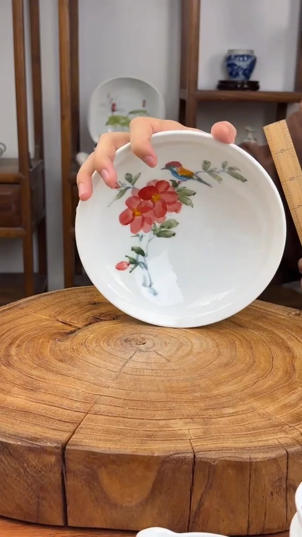 瓷片景德镇手绘高温（釉中彩）大斗笠碗绣球鸟