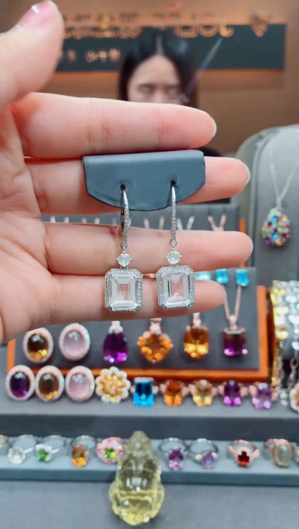 银S925镶嵌耳饰水晶水晶耳饰